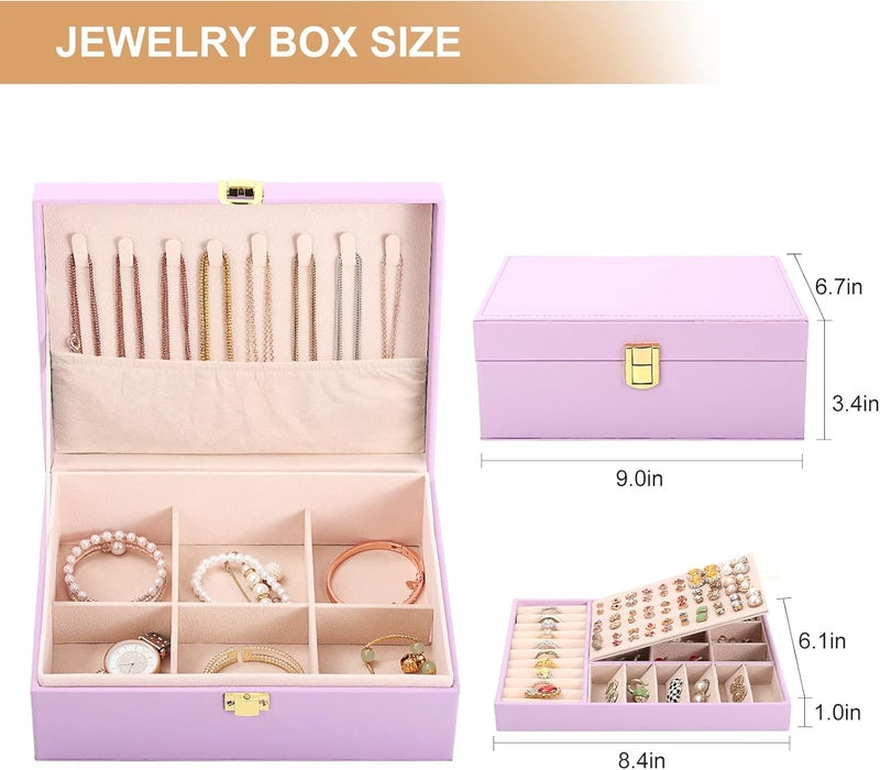 Sanikeon Jewelry Box for Girls Women Leather Jewelry Organizer with Lock Double Layers Jewelry Storage Case Removable Tray for Necklace Earring Ring with Polishing Cloth and Jewelry Bags, Home Decor Gifts - Image 3
